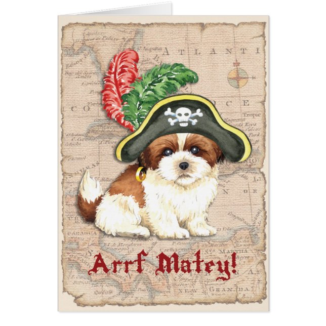 Shih Tzu Pirat Card Hälsningskort (Framsidan)
