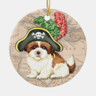 Shih Tzu Pirat Julgransprydnad Keramik