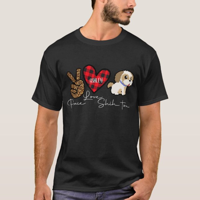 Shih tzu Play Peace Kärlek Cute Hund T Shirt (Framsida)