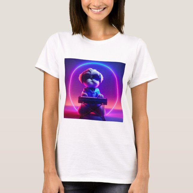 Shih Tzu Pllay Piano T Shirt (Framsida)