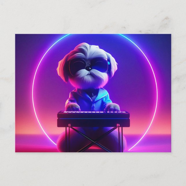 Shih Tzu Pllay Piano Vykort (Framsida)