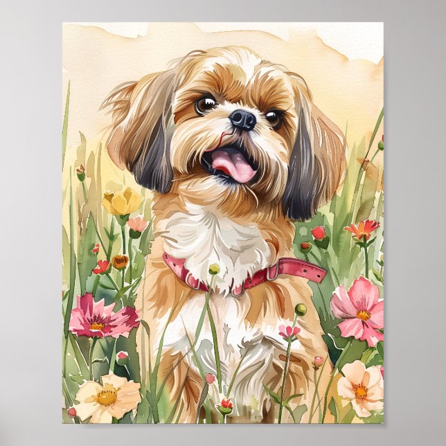 Shih Tzu Porträtt Art - Utskriftsdekaler för rutnä Poster (Framsidan)