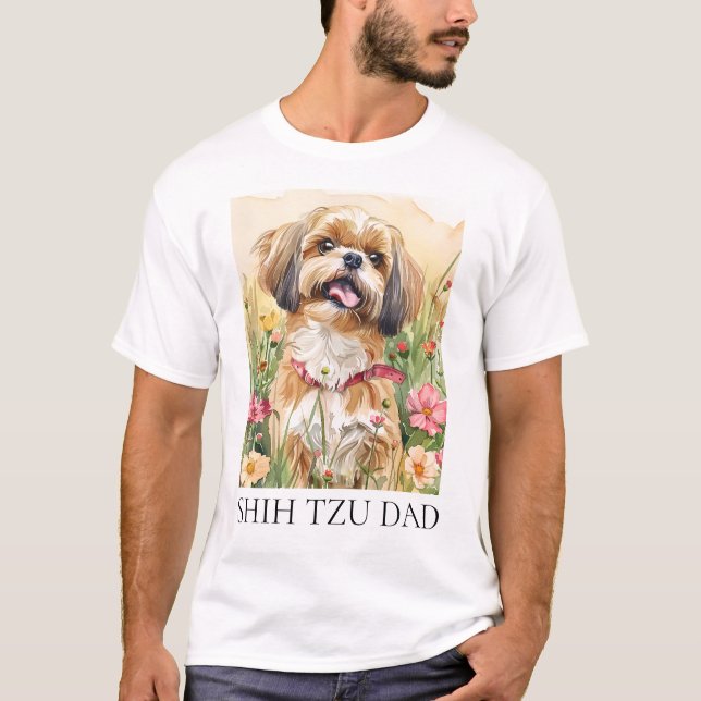 Shih Tzu Porträtt Art - Utskriftsdekaler för rutnä T Shirt (Framsida)