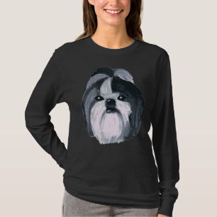Shih Tzu Porträtt Black and White Pet T Shirt