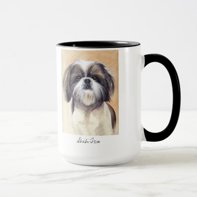 Shih Tzu porträtt som målas i akvarell Mugg (Höger)