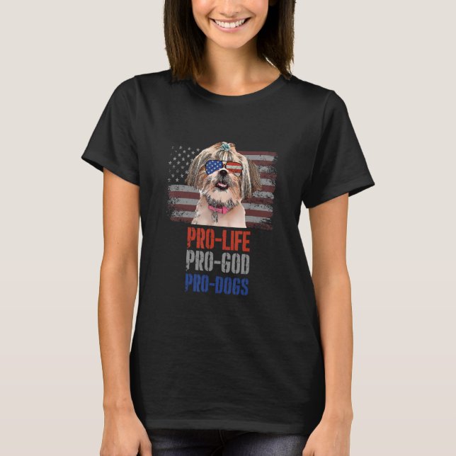 Shih Tzu Pro Life Pro God Pro Hundar T Shirt (Framsida)