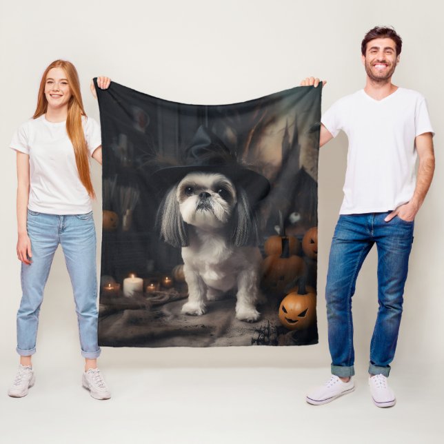 Shih Tzu Pumpa Halloween Skräck  Fleecefilt (På plats)