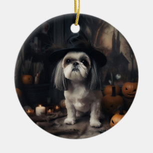 Shih Tzu Pumpa Halloween Skräckinjagande Julgransprydnad Keramik