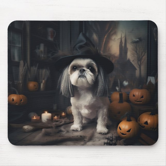Shih Tzu Pumpa Halloween Skräckinjagande Musmatta (Framsidan)