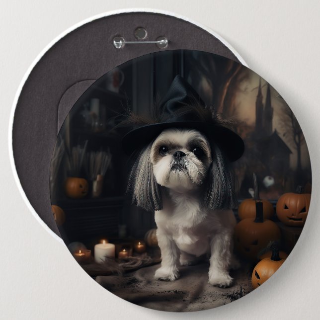 Shih Tzu Pumpkins Halloween Scary Knapp (Framsida & baksida)