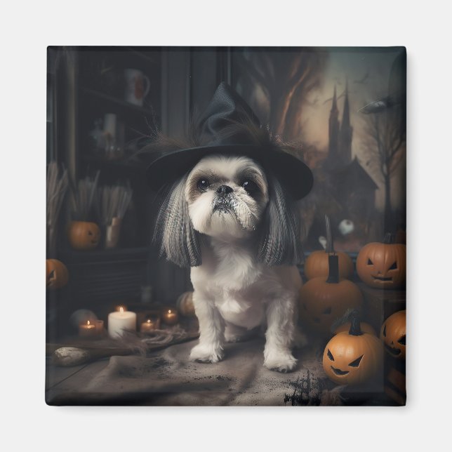Shih Tzu Pumpkins Halloween Scary Magnet (Framsidan)