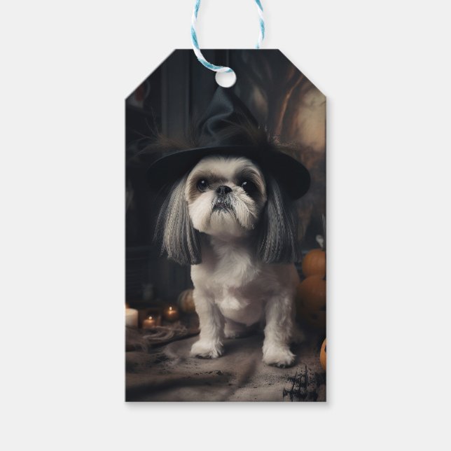 Shih Tzu Pumpkins Halloween Scary Presentetikett (Framsidan)