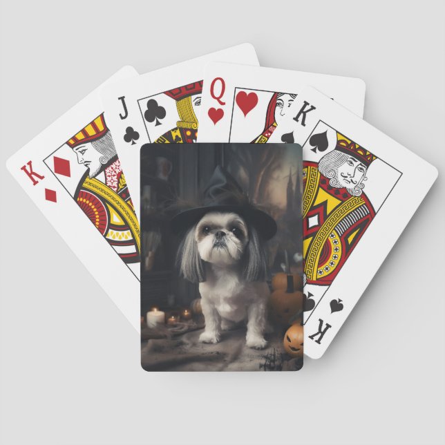 Shih Tzu Pumpor Halloween Skräckinjagande Casinokort (Baksidan)