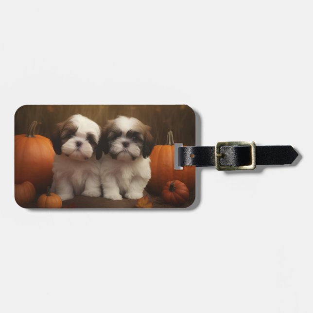 Shih Tzu Puppy Autumn Delight Pumpkin Bagagebricka (Horisontell Framsida)