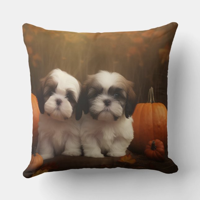 Shih Tzu Puppy Autumn Delight Pumpkin Kudde (Baksida)