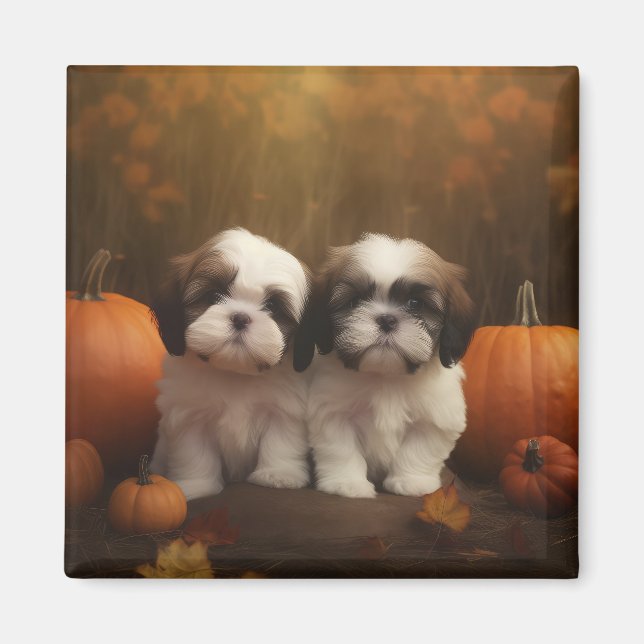 Shih Tzu Puppy Autumn Delight Pumpkin Magnet (Framsidan)