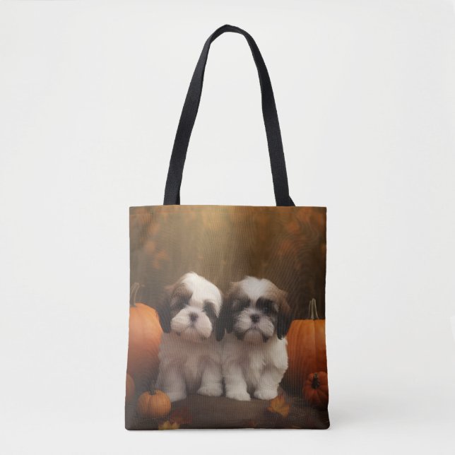 Shih Tzu Puppy Autumn Delight Pumpkin Tygkasse (Framsida)