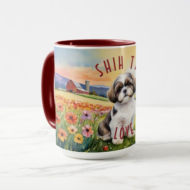 Shih Tzu Puppy Flower Fält Combo Mugg (Framsida vänster)