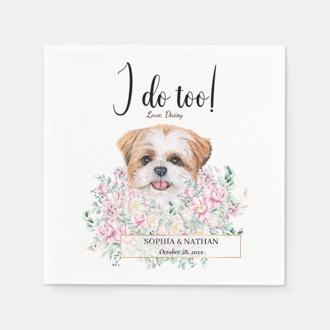 Shih Tzu Puppy Hund Bröllop Cocktail Napkins Pappersservett (Framsidan)