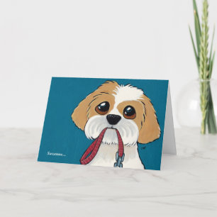 Shih Tzu Puppy med bly Tack för ditt kort