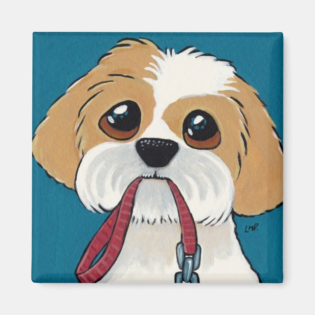 Shih Tzu Puppy om Blue Hund Art Magnet (Framsidan)