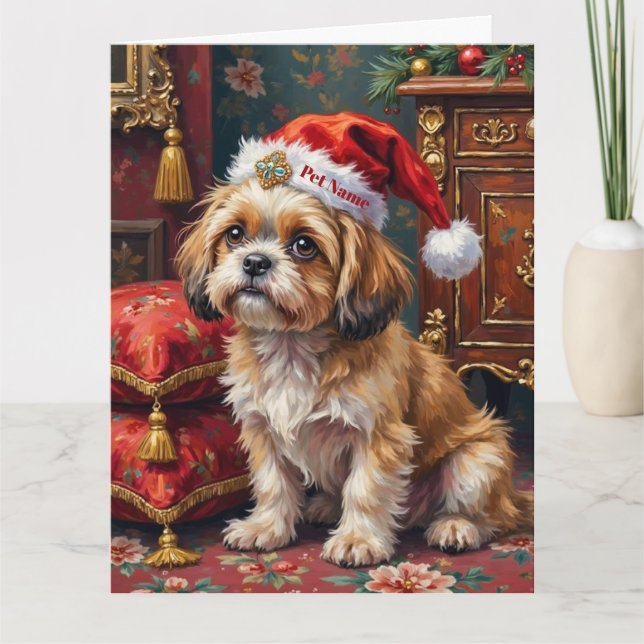 Shih Tzu Regal Christmas Topknot Hat Kort (Framsida)
