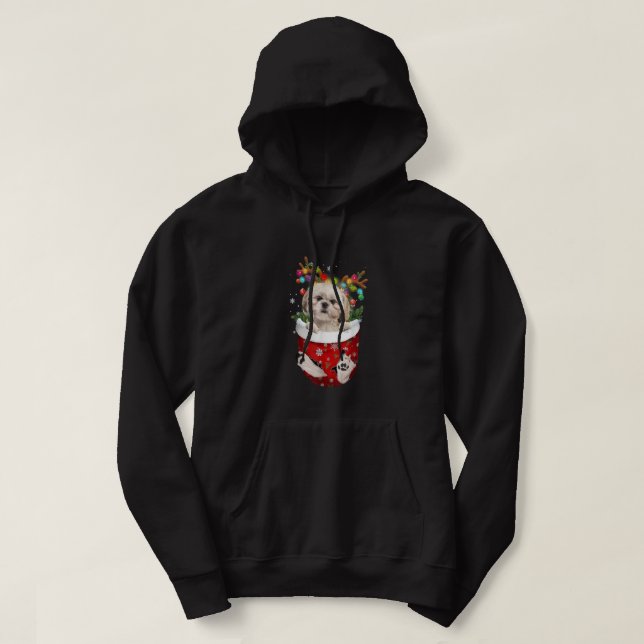 Shih Tzu Reindeer in Pocket jul Hundälskare P Hoodie (Design framsida)