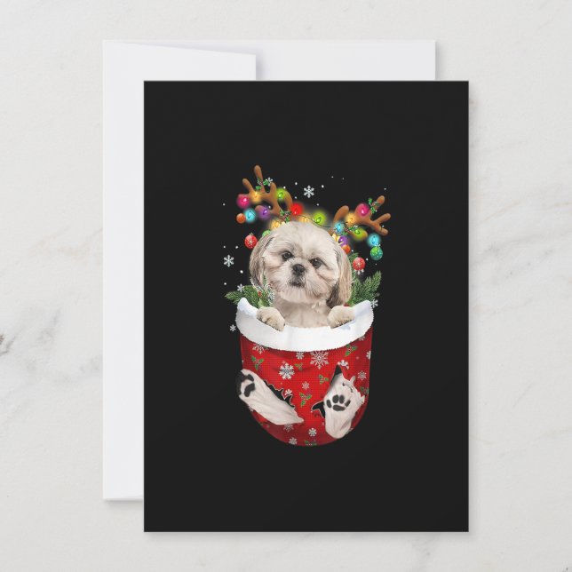 Shih Tzu Reindeer in Pocket jul Hundälskare P Inbjudningar (Framsida)