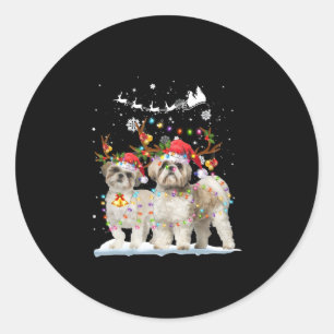 Shih Tzu Reindeer Julafton Light julprydnadsförem Runt Klistermärke