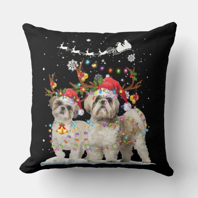 Shih Tzu Reindeer Julafton Light julprydnadsföremå Kudde (Framsida)