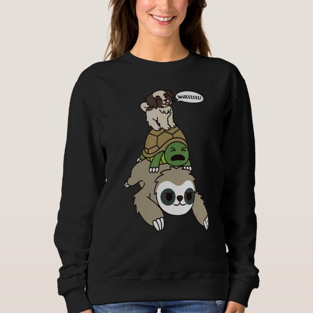Shih Tzu Riding Sloth Tortoise Hund T Shirt (Framsida)
