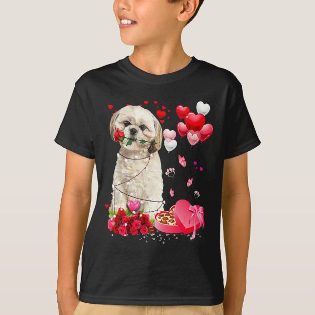 Shih Tzu Rose Heart Happy Valentine Day Dog Mom  T Shirt (Framsida)