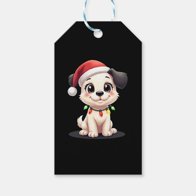 Shih Tzu Santa Christmas Tree Lights Xmas Dog Love Presentetikett (Framsidan)
