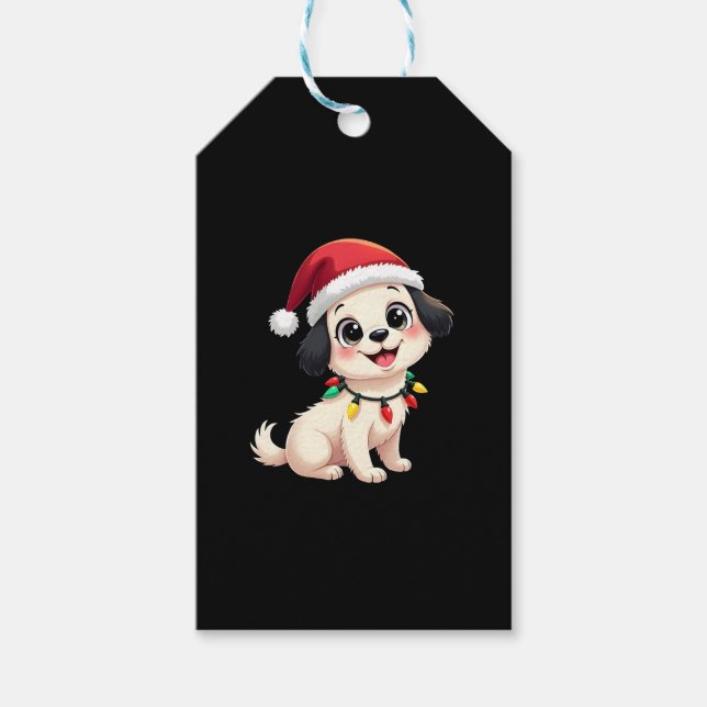 Shih Tzu Santa Christmas Tree Lights Xmas Dog Love Presentetikett (Framsidan)