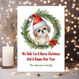 Shih Tzu Santa Cute Funny jul Julkort