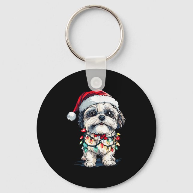 Shih Tzu Santa Julgran Ljus Julafton Hund Kärlek Nyckelring (Framsida)
