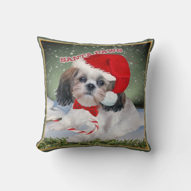 Shih Tzu Santa Paws julkuddar Kudde (Framsida)