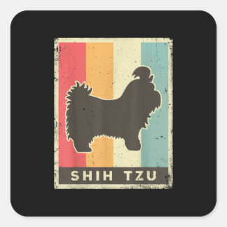 Shih Tzu | Shih Tzu Hund Vintage Retro Fyrkantigt Klistermärke