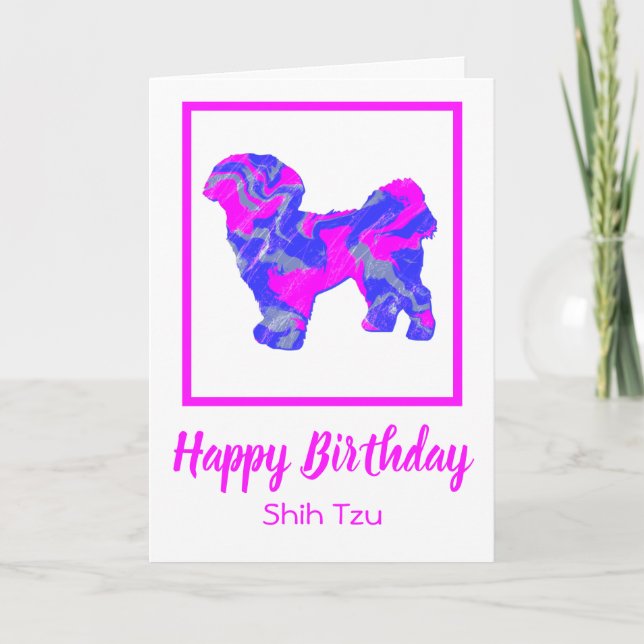 Shih Tzu Shock rosa Silhouette Hund Funny Birthday Kort (Framsida)