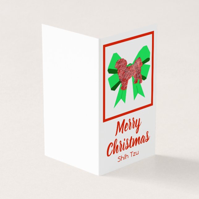 Shih Tzu Silhouette jul - Hund och Grönt Bow Gift Kort (Utsida)