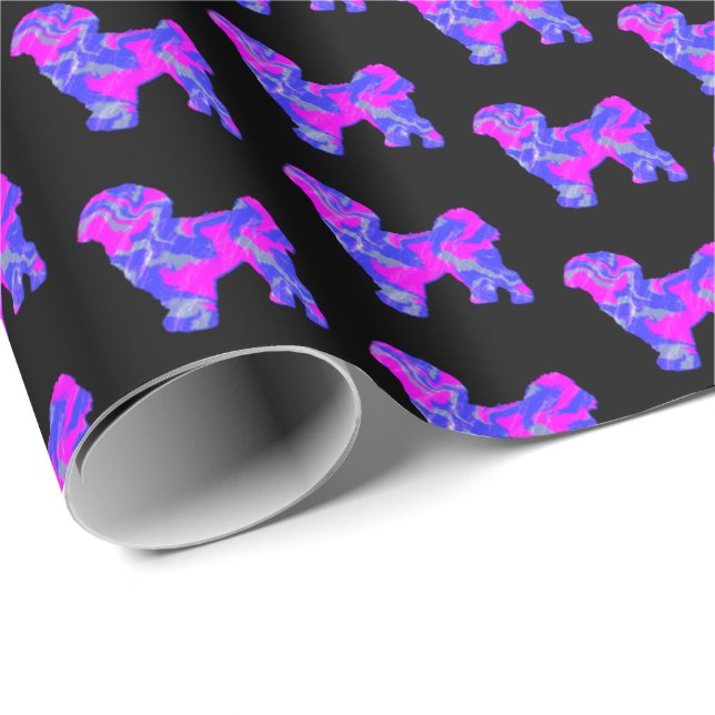 Shih Tzu Silhouette Rosa & Blue Hund Black Papper Presentpapper (Rullad Hörn)