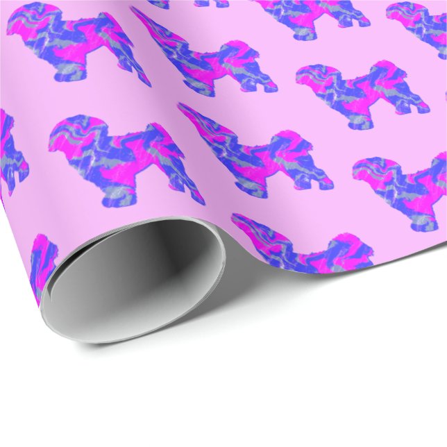 Shih Tzu Silhouette Rosa & Blue Hund Papper Rosa Presentpapper (Rullad Hörn)