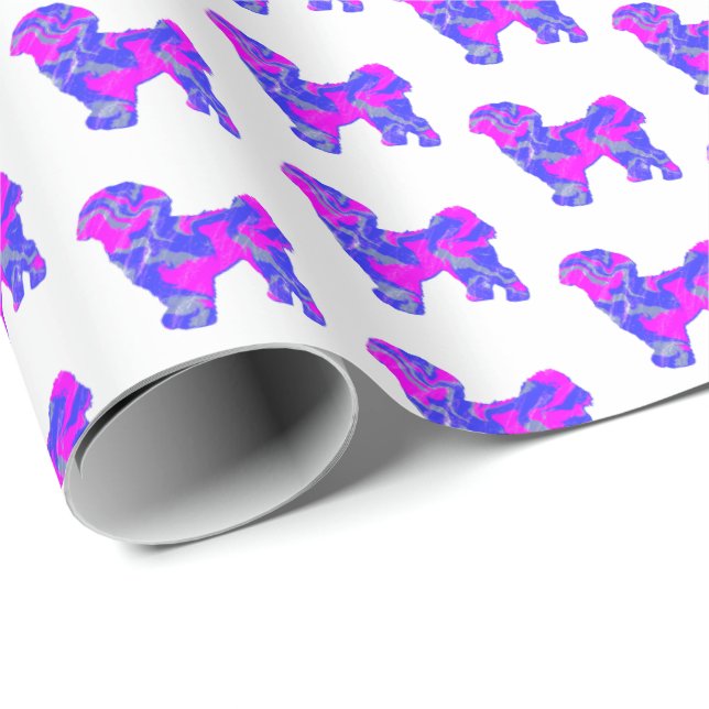 Shih Tzu Silhouette Rosa & Blue Hund White Papper Presentpapper (Rullad Hörn)