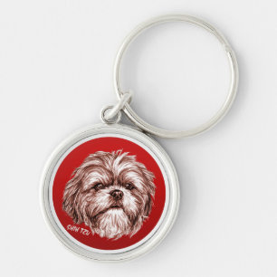 Shih Tzu skissar Rund Silverfärgad Nyckelring