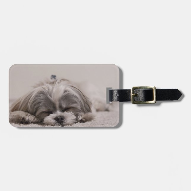 Shih tzu Sleeping Luggage Tag , Spipande Hund Bagagebricka (Horisontell Framsida)