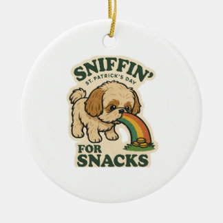 Shih Tzu Sniffin' For Snacks Retro St. Patrick's  Julgransprydnad Keramik