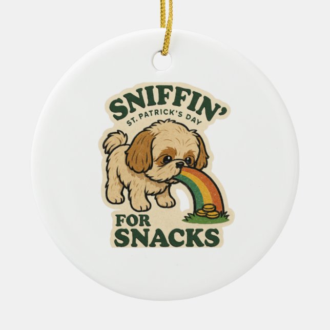 Shih Tzu Sniffin' For Snacks Retro St. Patrick's  Julgransprydnad Keramik (Framsidan)