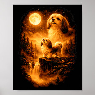 Shih Tzu som ylar mot månen Vintage 90-tal Rolig H Poster