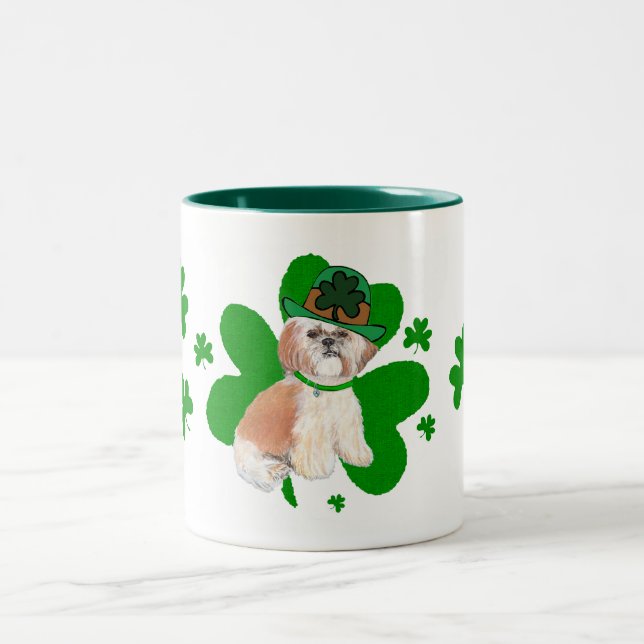 Shih Tzu St Patricks Day Två-Tonad Mugg (Center)
