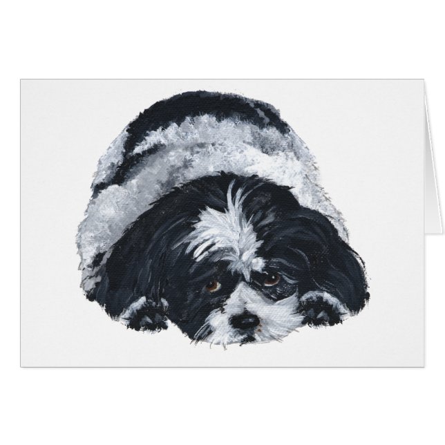 Shih Tzu Svart & Vit Hälsningskort (Framsidan Horizontal)